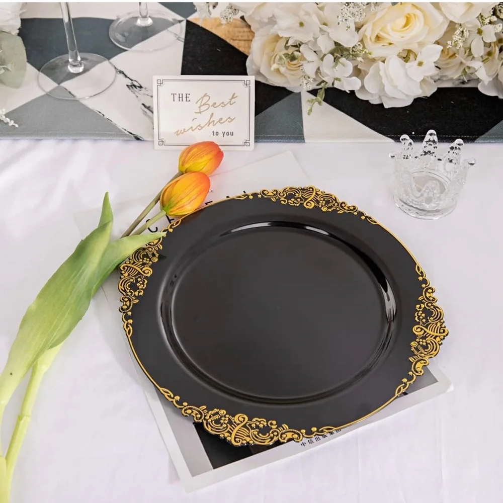Elegant Black and Gold Dinner Plates 100pcs